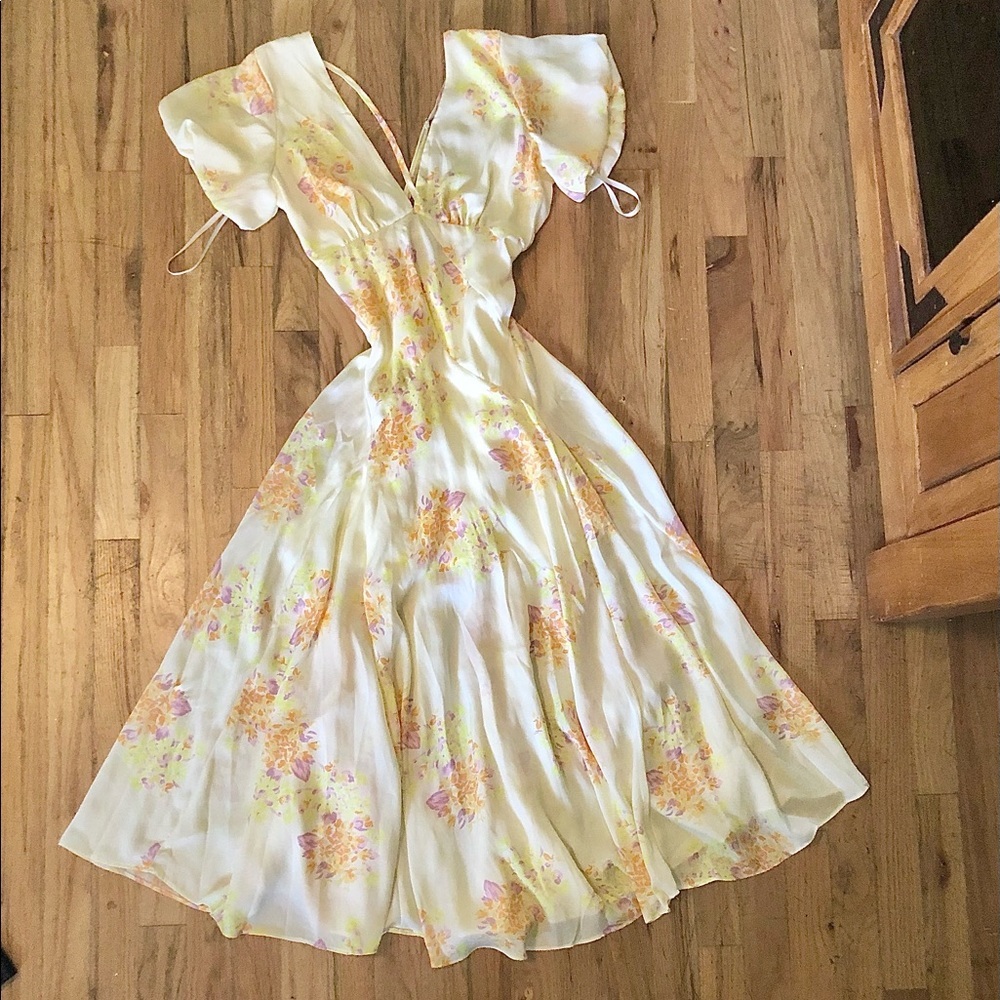 Free People Pale Yellow Floral Maxi Dress